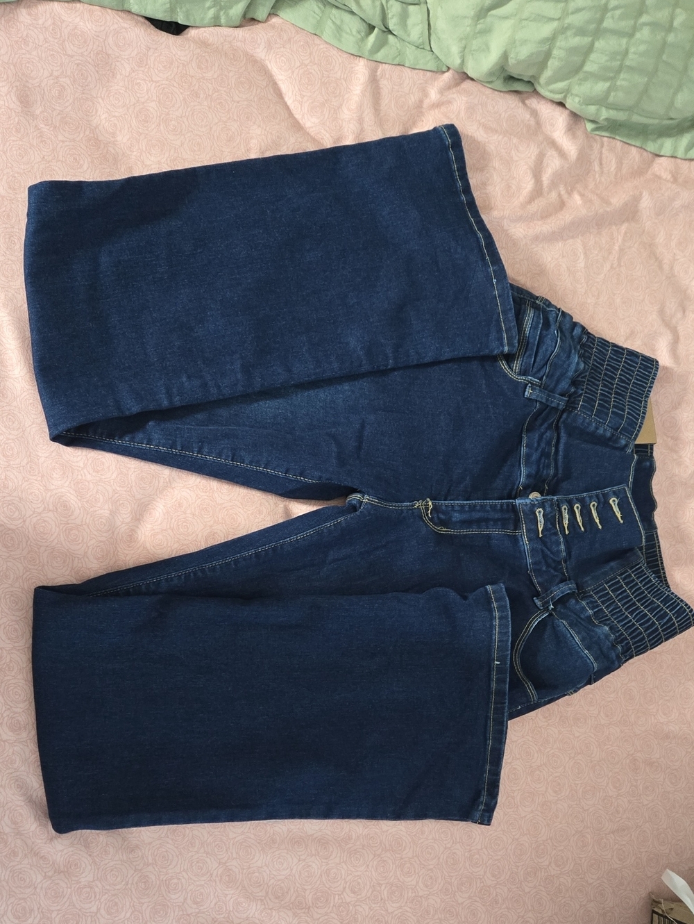 Women's Dark Blue Elastic Waist Jeans